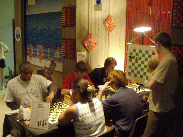 This is a photo of people playing Speed Chess.